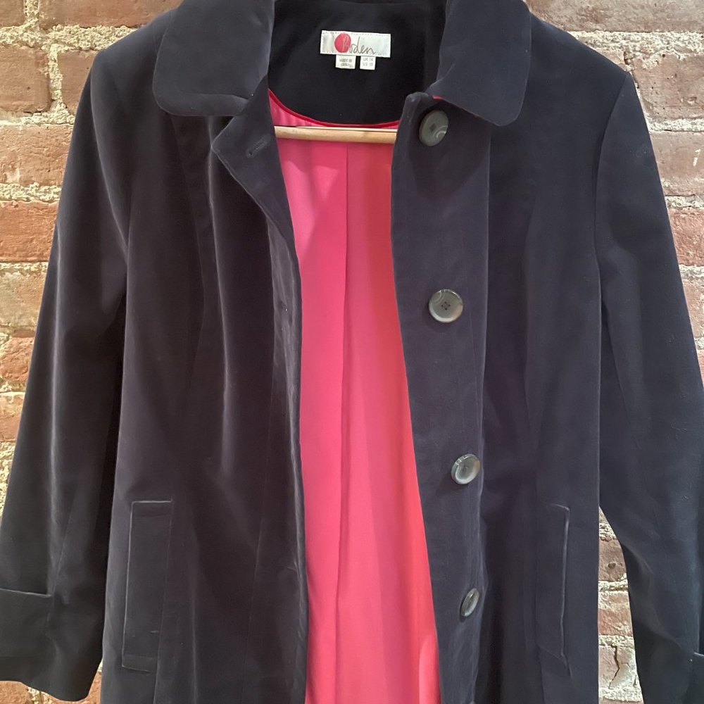 Boden Navy Gwyn Velvet Coat, Size 10